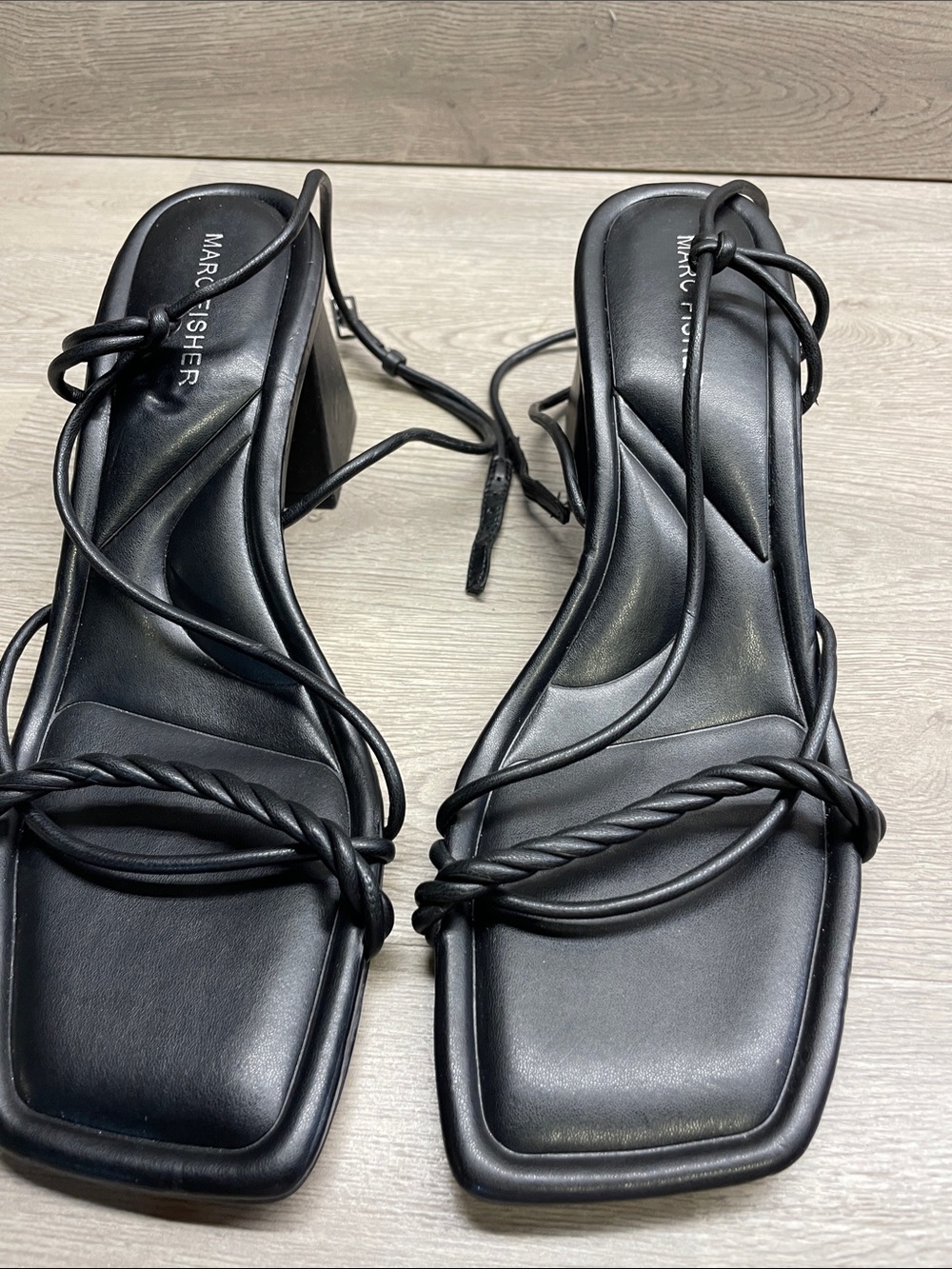 Marc Fisher Black Strappy Square-Toe Block Heels